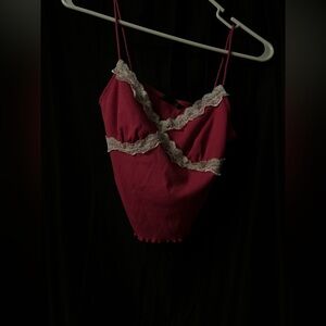 SHEIN Pink Lace Trim Tank Top